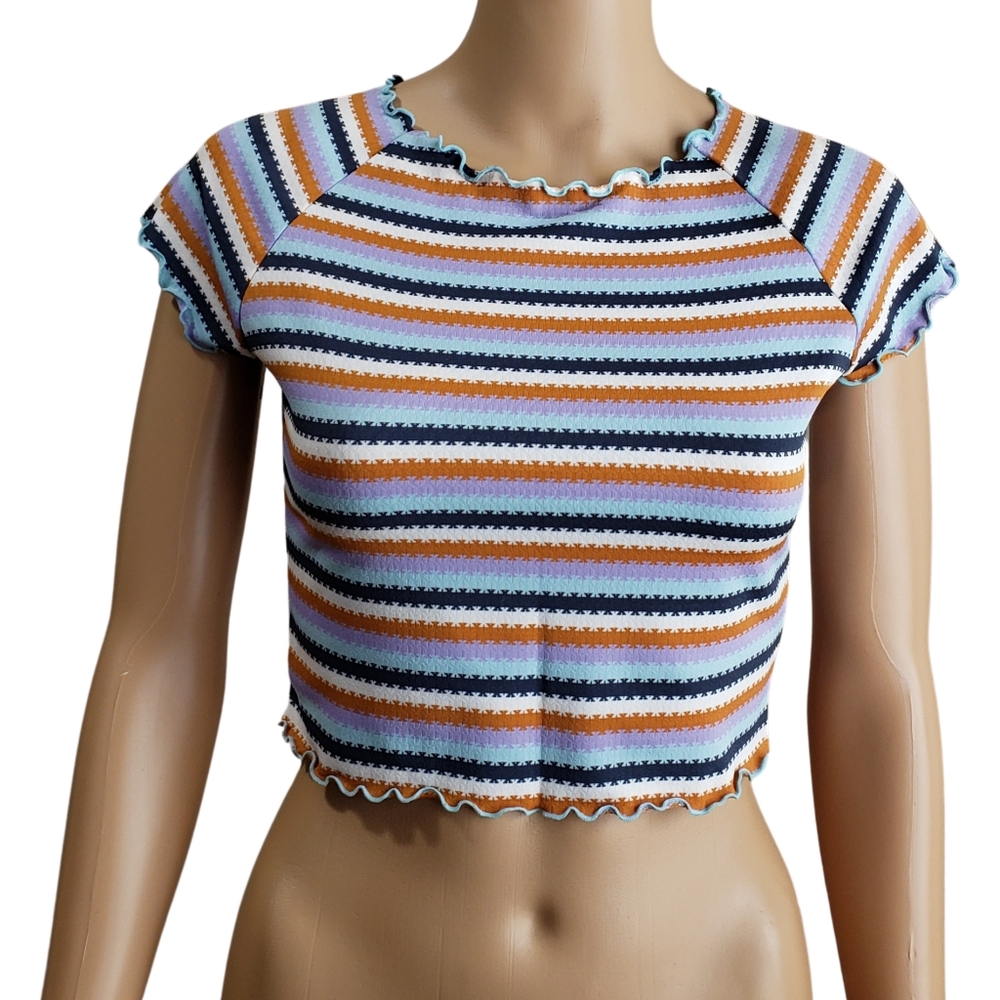 L SPACE Women's Wildflower Short Sleeve Cropped Rash Guard Top Large NWT!
